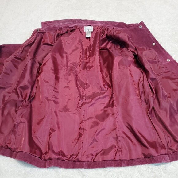 Chico Red Maroon Leather Suede Jacket Women Large 2 Feminine Luxury Boho Classic - Picture 2 of 9